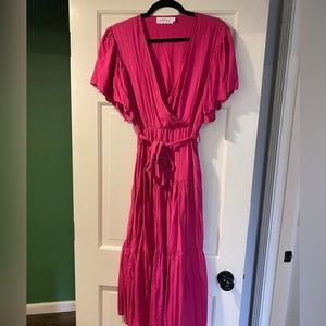 Hot Pink Petal & Pup Midi Dress